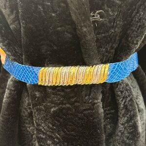 Judith Leiber Blue Snakeskin Belt w/ Gold & Silver Coil Buckle